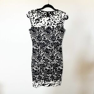 St. John Monochrome Patterned Midi Dress